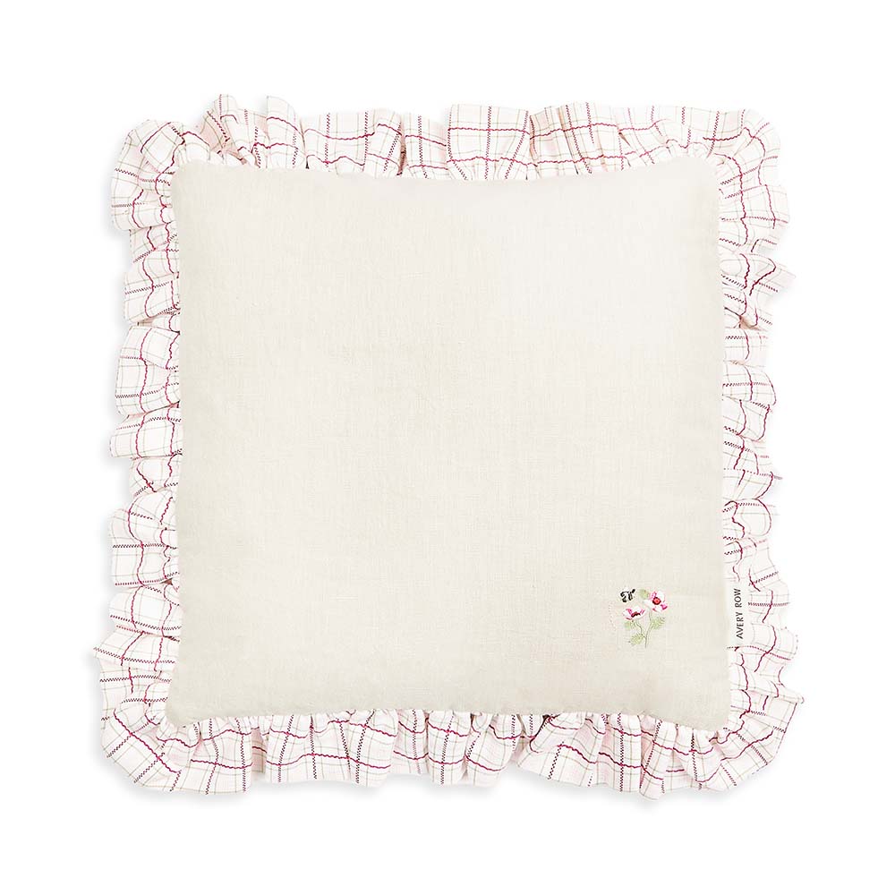 Square Linen Frill Cushion - Pink Check