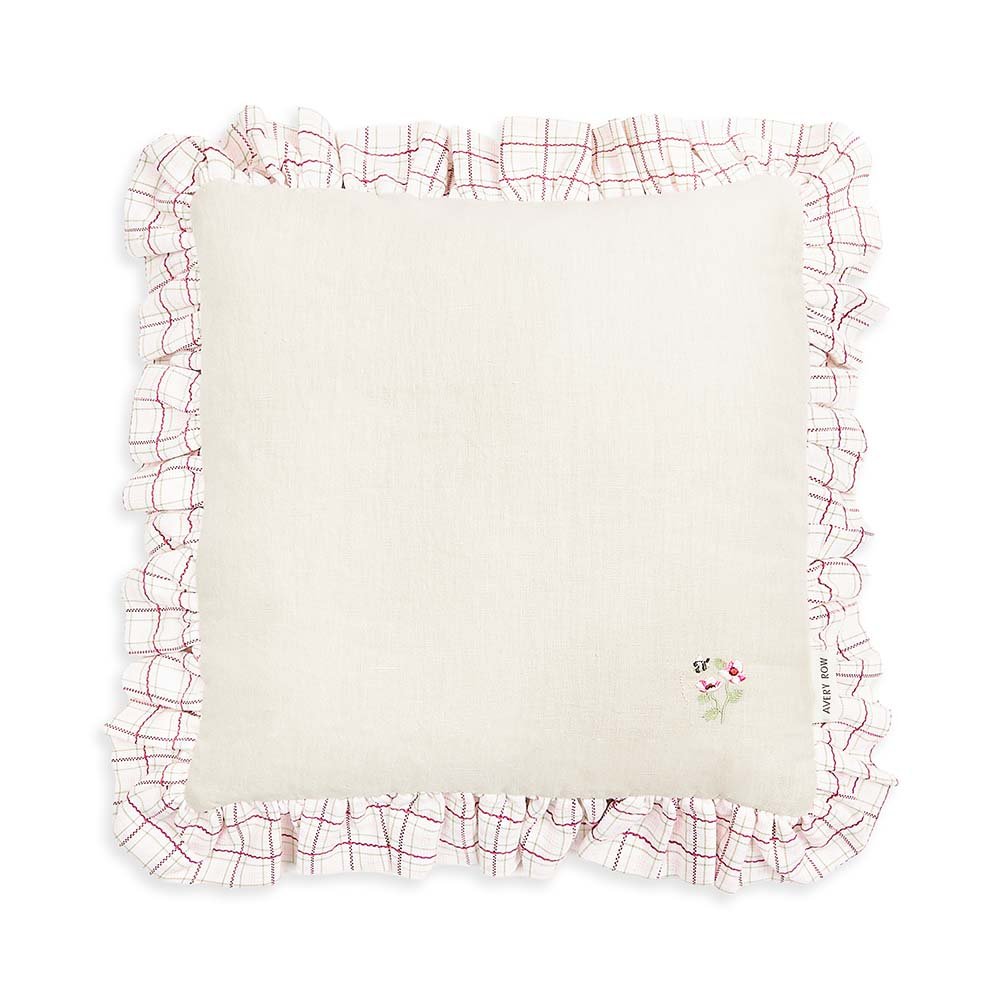 Buy Square Linen Frill Cushion - Pink Check | for kids by Learning Bugs UK