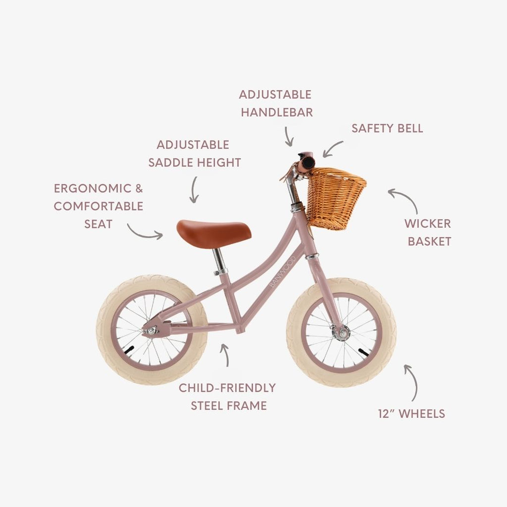 Banwood Balance Bike – Kids First Bike 12” (Dusty Pink)