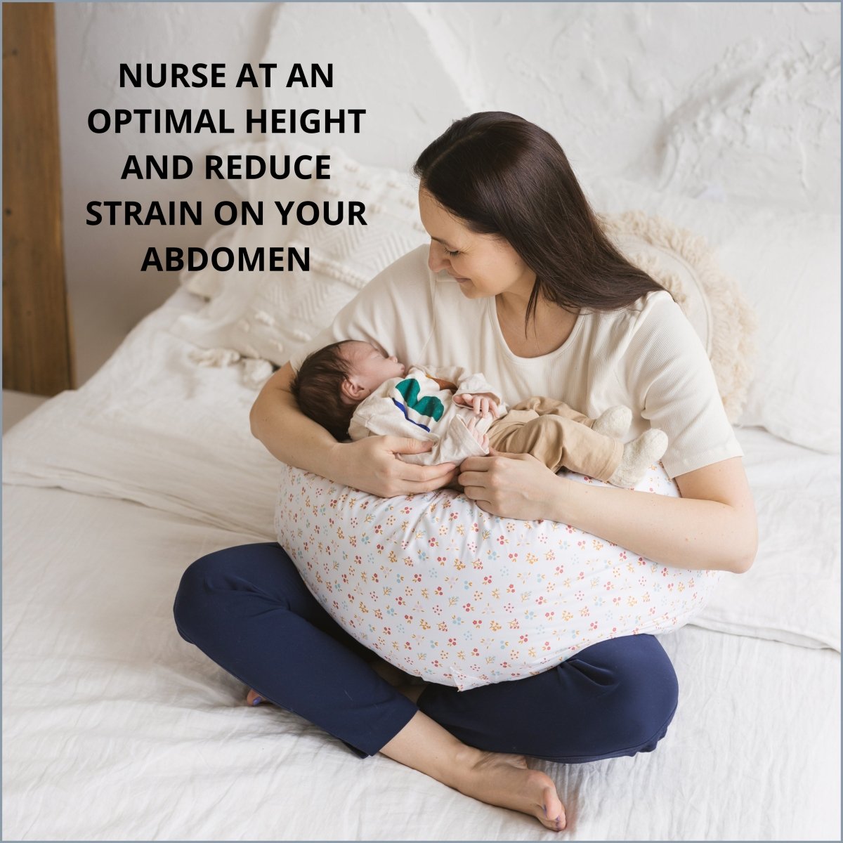 MINICAMP C-Shape Nursing & Maternity Pillow with Organic Milk White Cover | Kapok & Latex Blend or PES Filling – Nursing Pillows for children, available at Learning Bugs UK