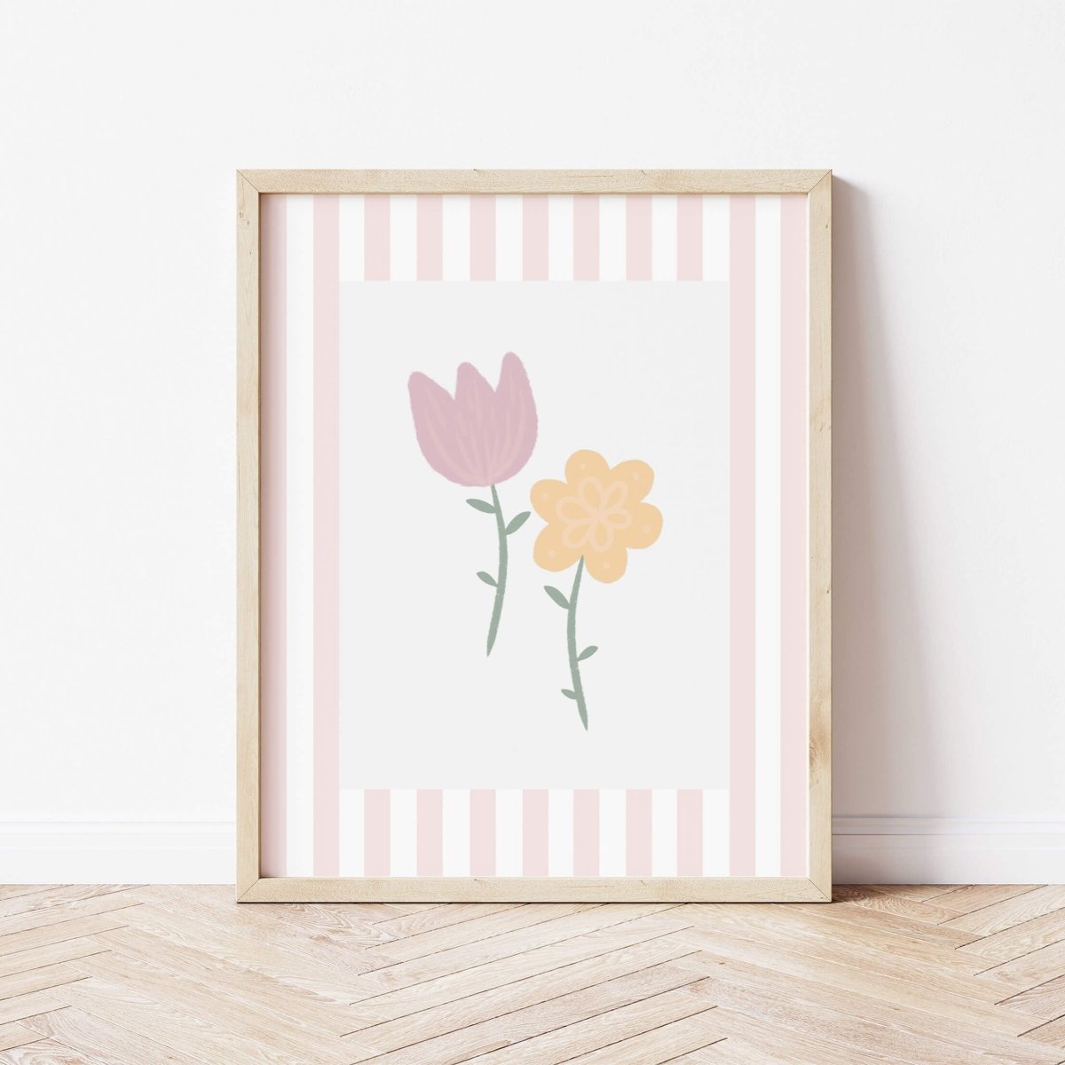 Flowers Print - Pale Pink Stripes – for children, available at Learning Bugs UK