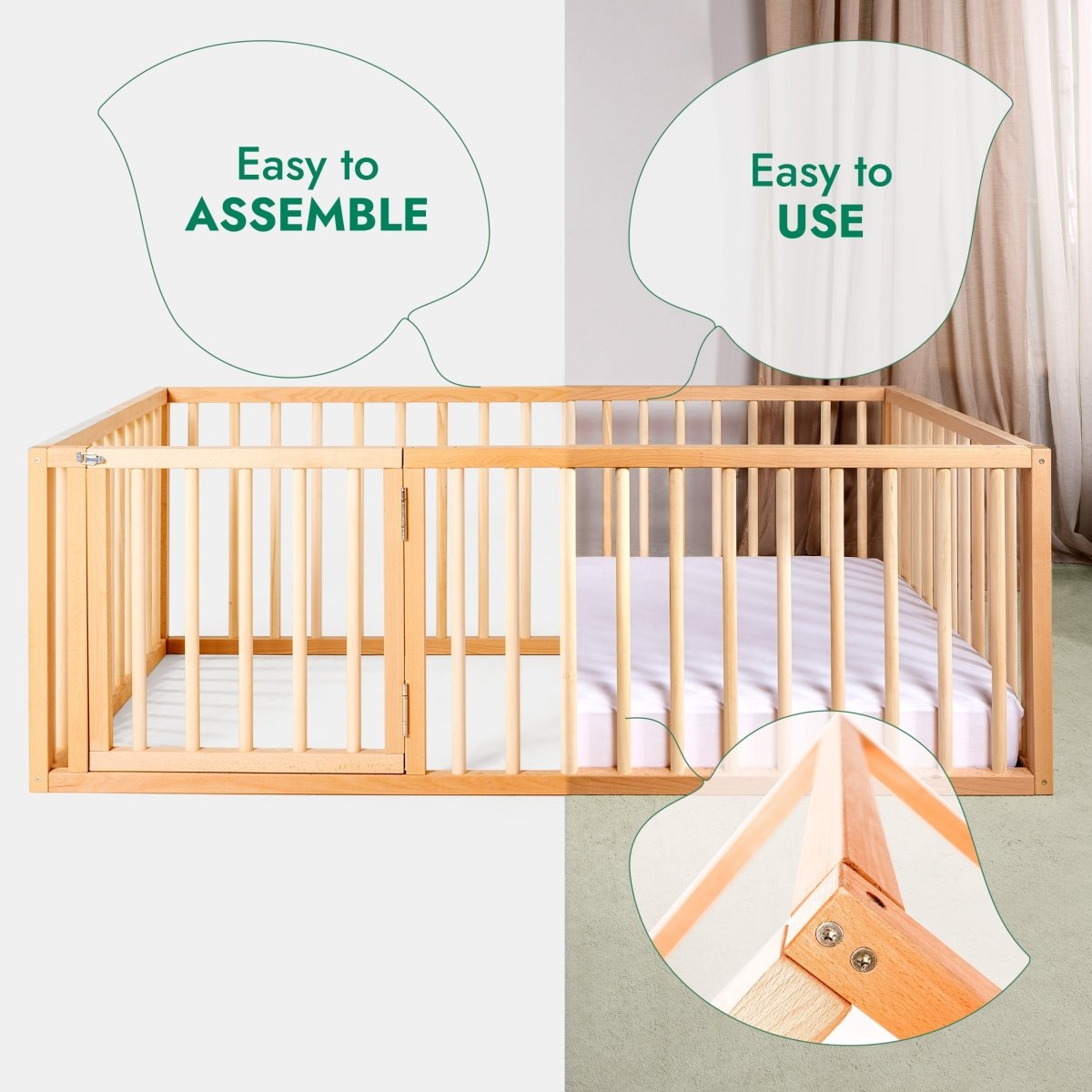 Goodevas Montessori Floor Bed with Fence – Beds for children, available at Learning Bugs UK