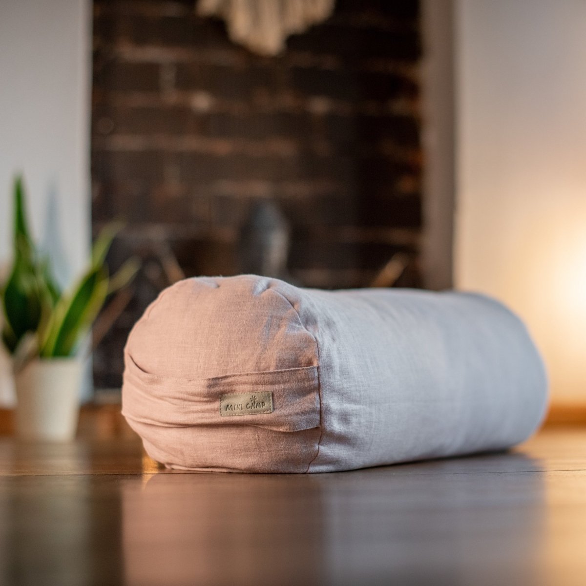 MINICAMP Yoga Bolster Meditation Cushion from 100% Linen in Dusty Pink – Yoga Accessories for children, available at Learning Bugs UK