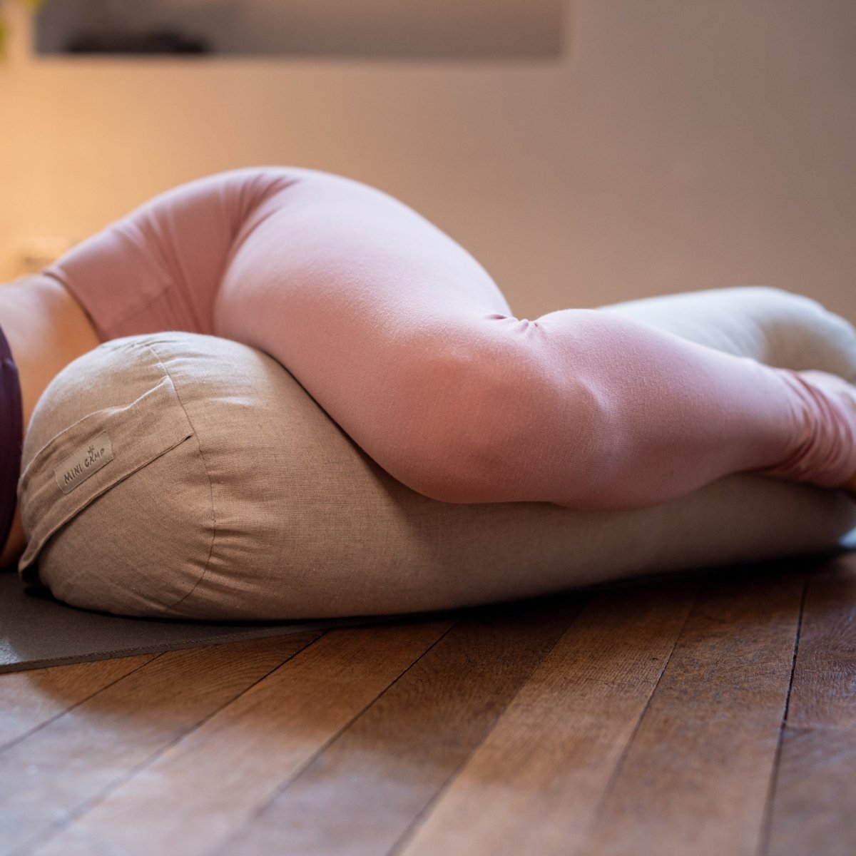 MINICAMP Yoga Bolster Meditation Cushion from 100% Linen in Natural Color – Yoga Accessories for children, available at Learning Bugs UK