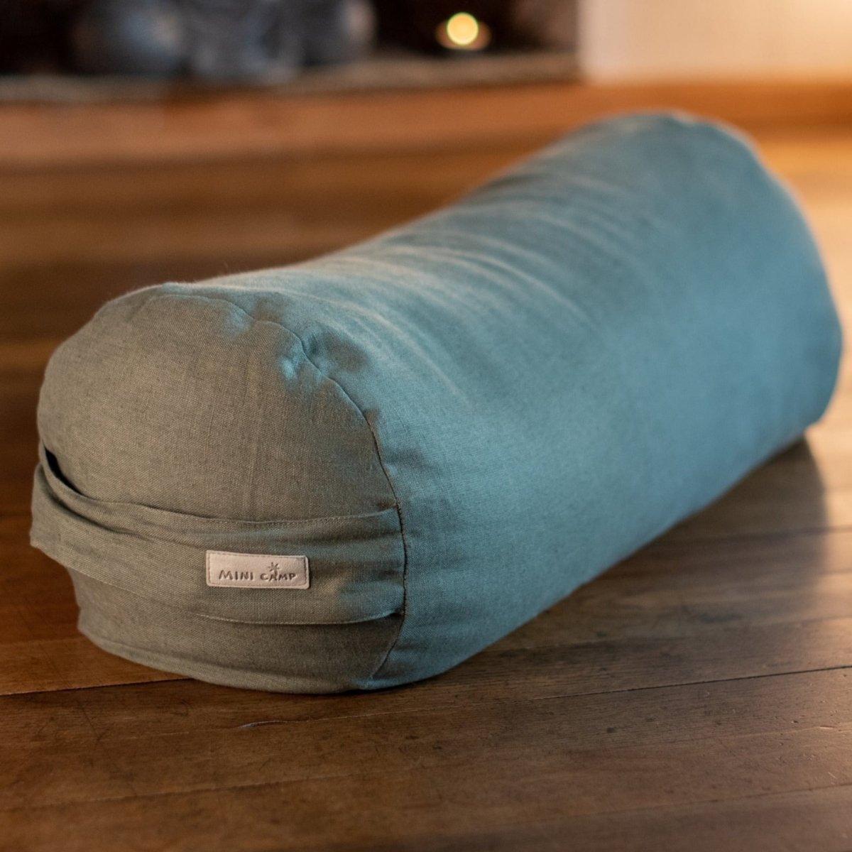 MINICAMP Yoga Bolster Meditation Cushion from 100% Linen in Forest Green – Yoga Accessories for children, available at Learning Bugs UK