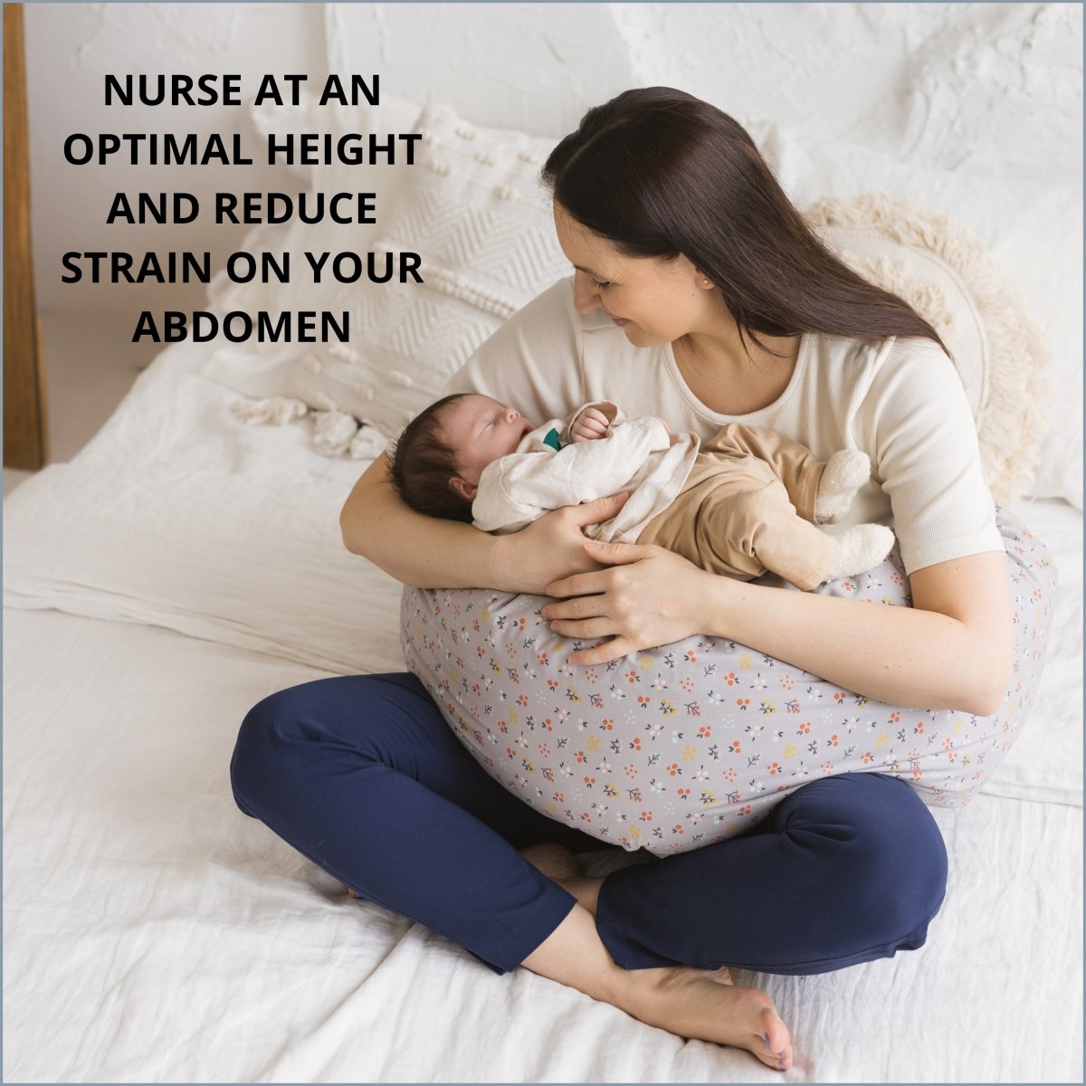 MINICAMP C-Shape Nursing & Pregnancy Pillow with Organic Grey Cover | Kapok & Latex Blend or PES Filling – Nursing Pillows for children, available at Learning Bugs UK