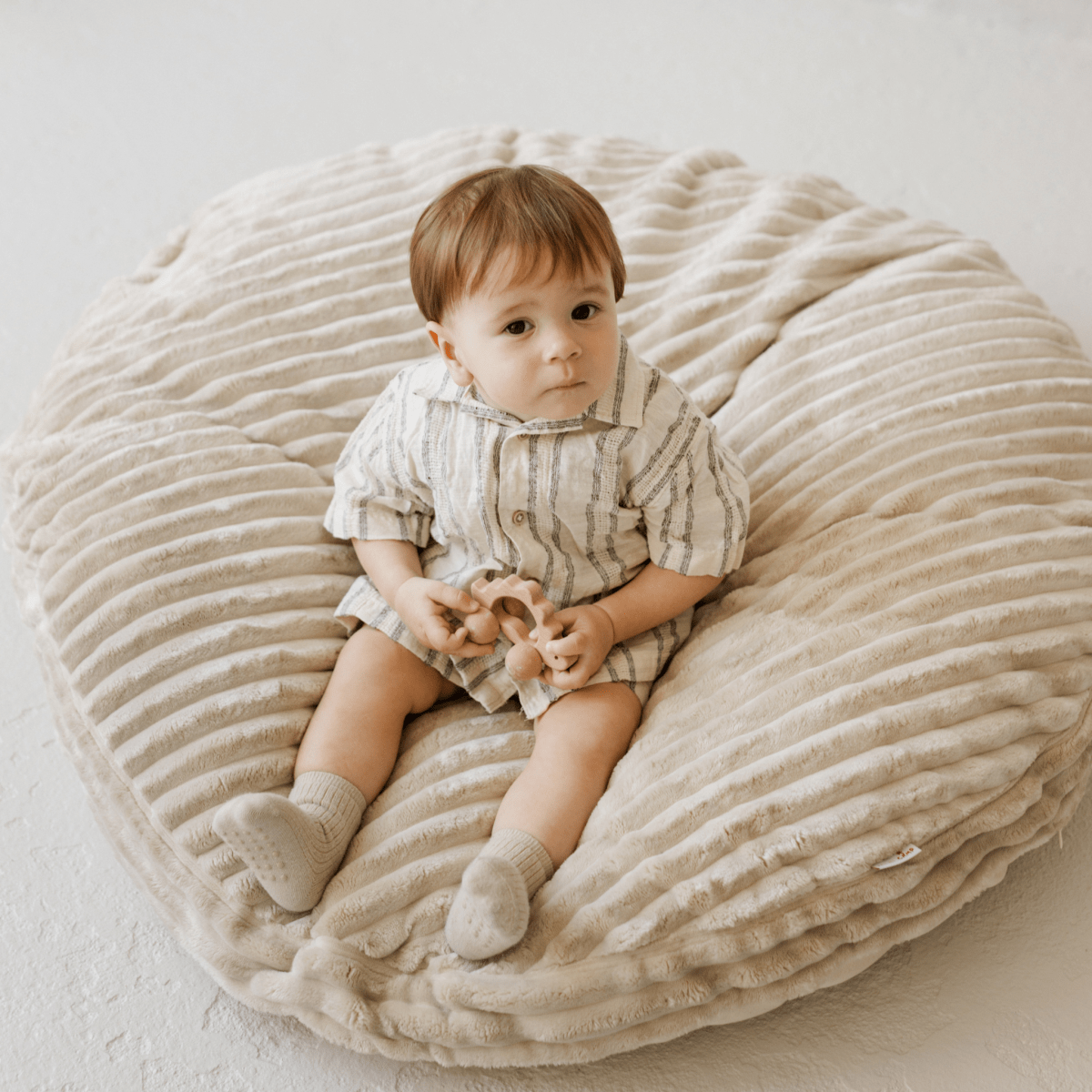 MINICAMP large kids floor cushion with a soft minky corduroy-style fabric in ecru – Floor Pillows for children, available at Learning Bugs UK