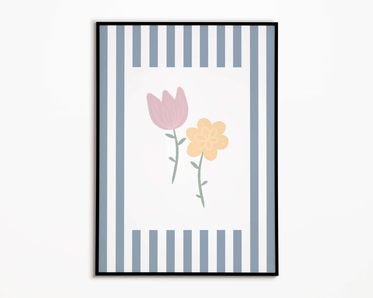 Flowers Print - Blue Stripes – for children, available at Learning Bugs UK