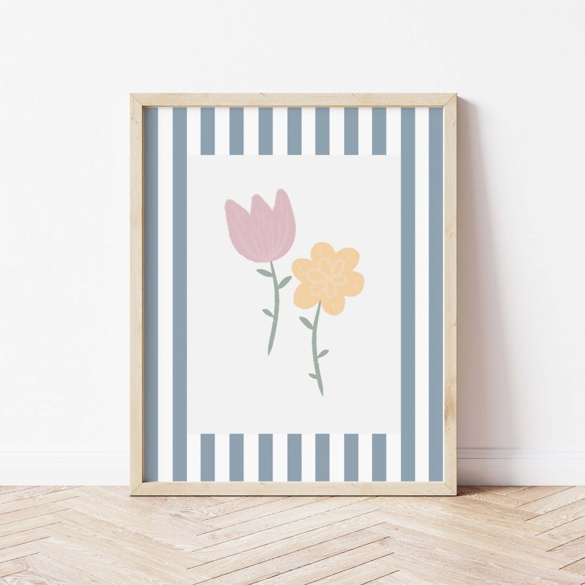 Flowers Print - Blue Stripes – for children, available at Learning Bugs UK
