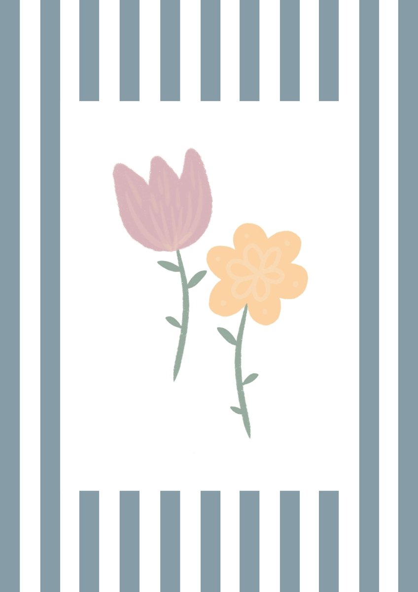 Flowers Print - Blue Stripes – for children, available at Learning Bugs UK