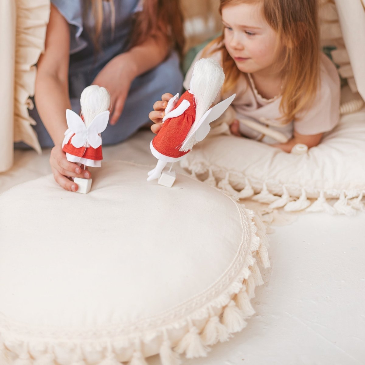 MINICAMP Round Tassel Cushion – Cozy Boho Pillow for Kids' Rooms – Decorative Pillows for children, available at Learning Bugs UK