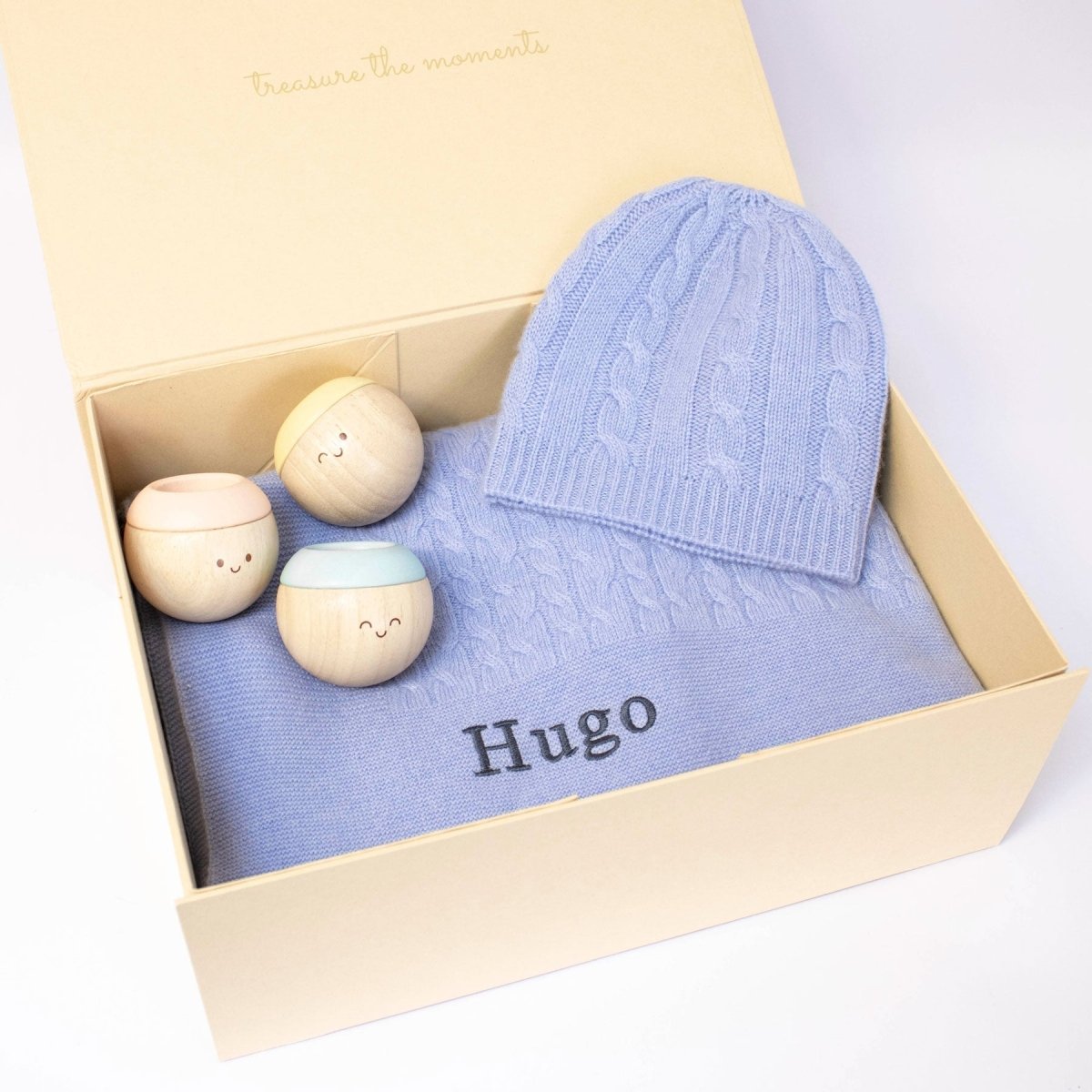 Cable Knit Cashmere and Sensory Balls - Cornflower Blue – for children, available at Learning Bugs UK