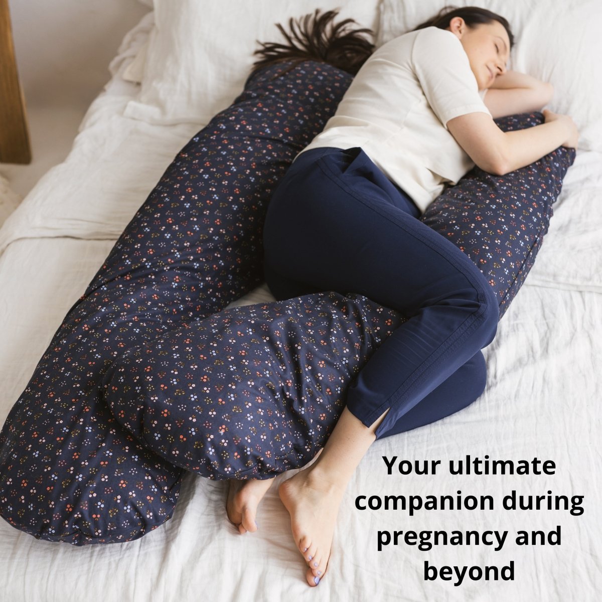 MINICAMP Comfort Pillow for Men and Women with Organic Cover in Navy Blue | Kapok & Latex Blend or PES Filling – Body Pillows U Shaped for children, available at Learning Bugs UK
