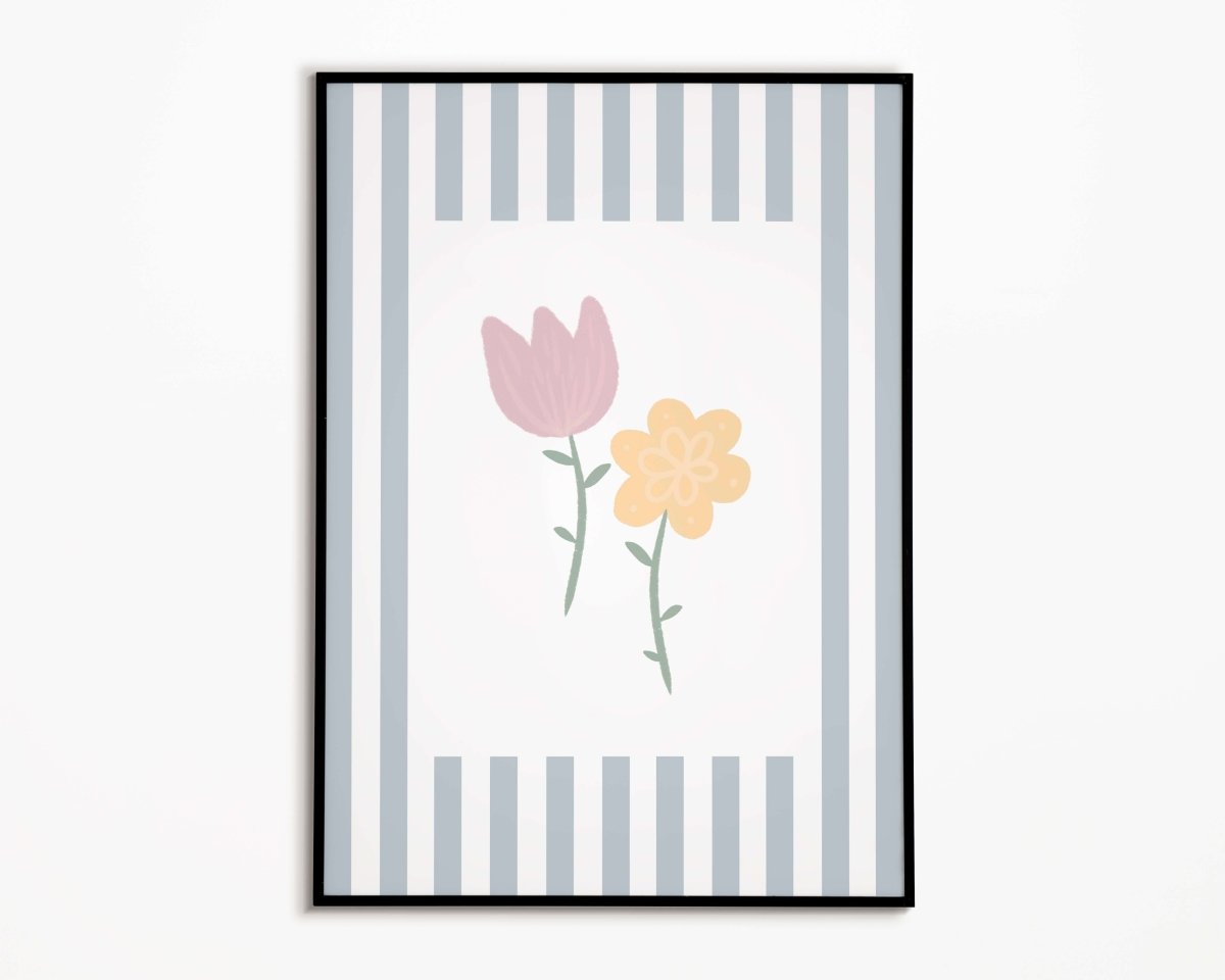 Flowers Print - Pale Blue Stripes – for children, available at Learning Bugs UK
