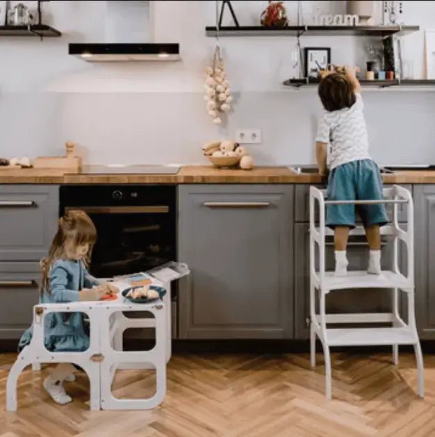 Help Tower - Table Step 'n' Sit Grey with Silver Catches by Ette Tete - Learning Bugs UK