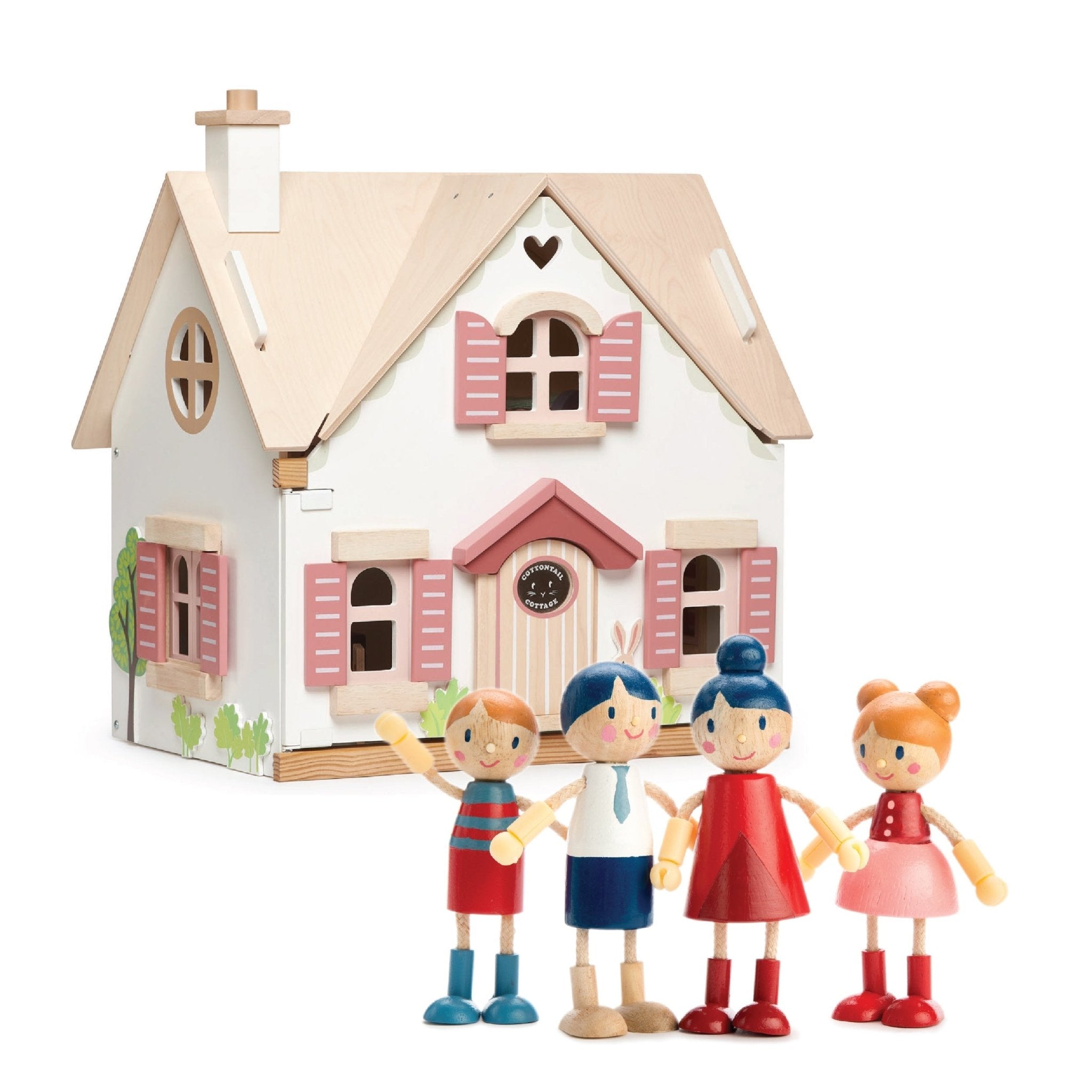 Buy Tender Leaf Cottontail Cottage & Doll Family Bundle | Wooden dolls house bundle for kids by Learning Bugs UK