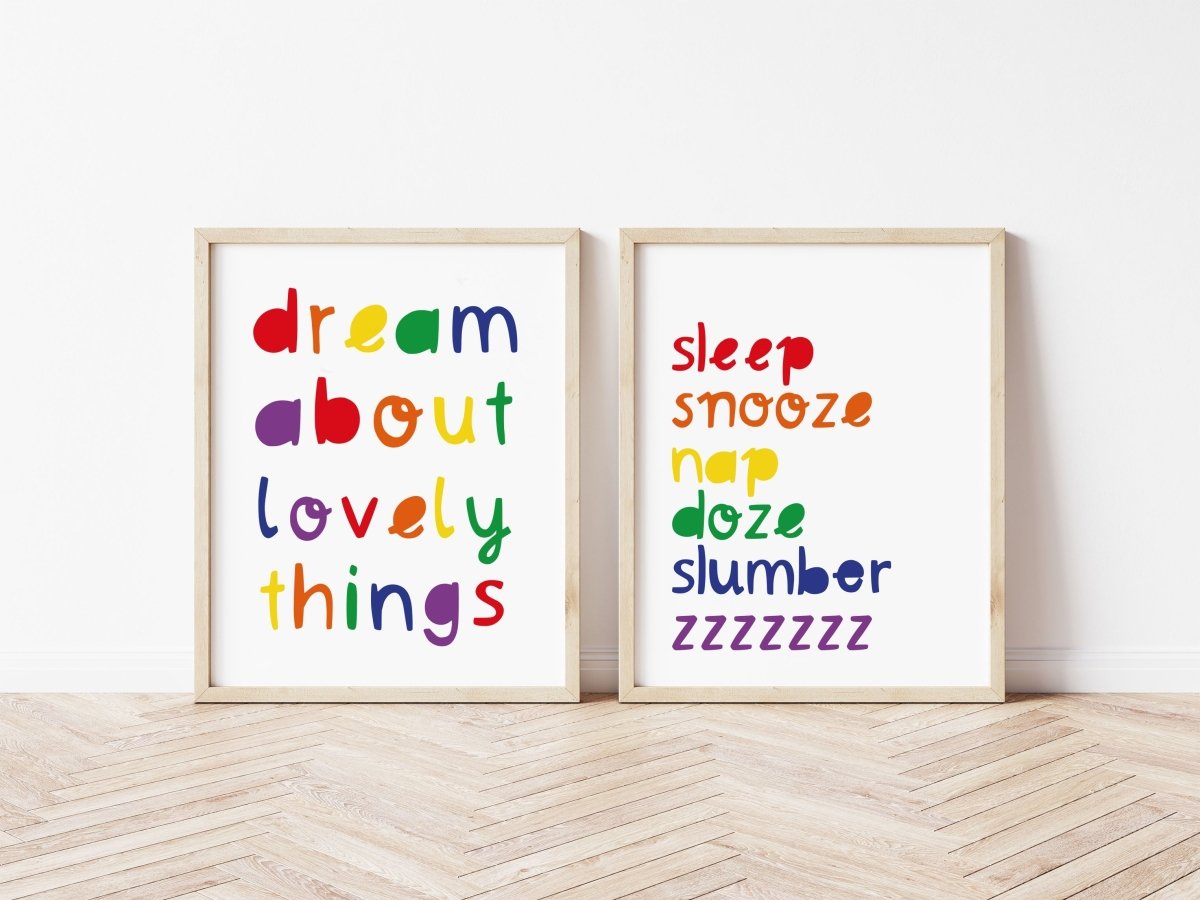 Dream About Lovely Things Rainbow Print – for children, available at Learning Bugs UK