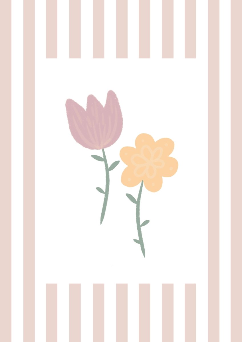 Flowers Print - Dusky Pink Stripes – for children, available at Learning Bugs UK