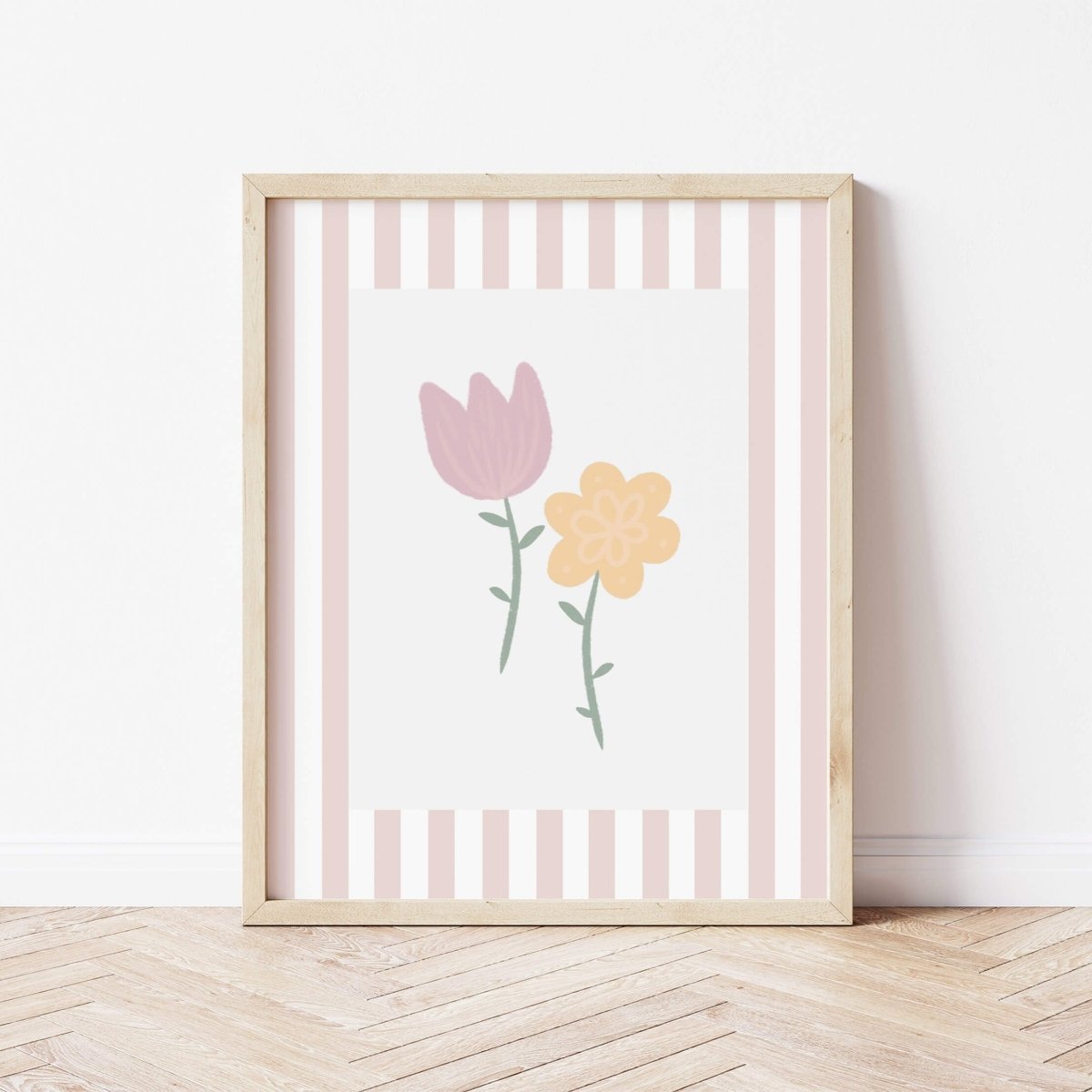 Flowers Print - Dusky Pink Stripes – for children, available at Learning Bugs UK