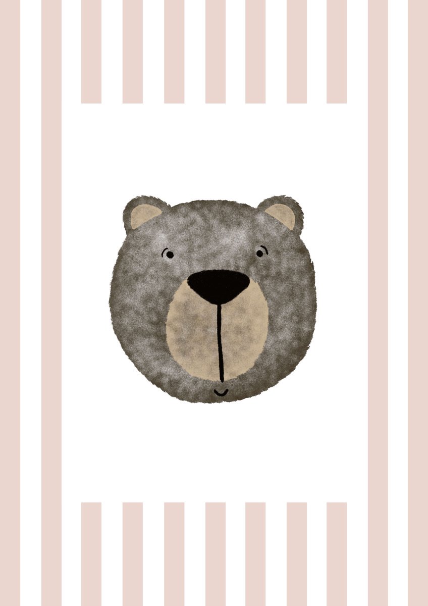 Bear Print - Dusky Pink Stripes – for children, available at Learning Bugs UK