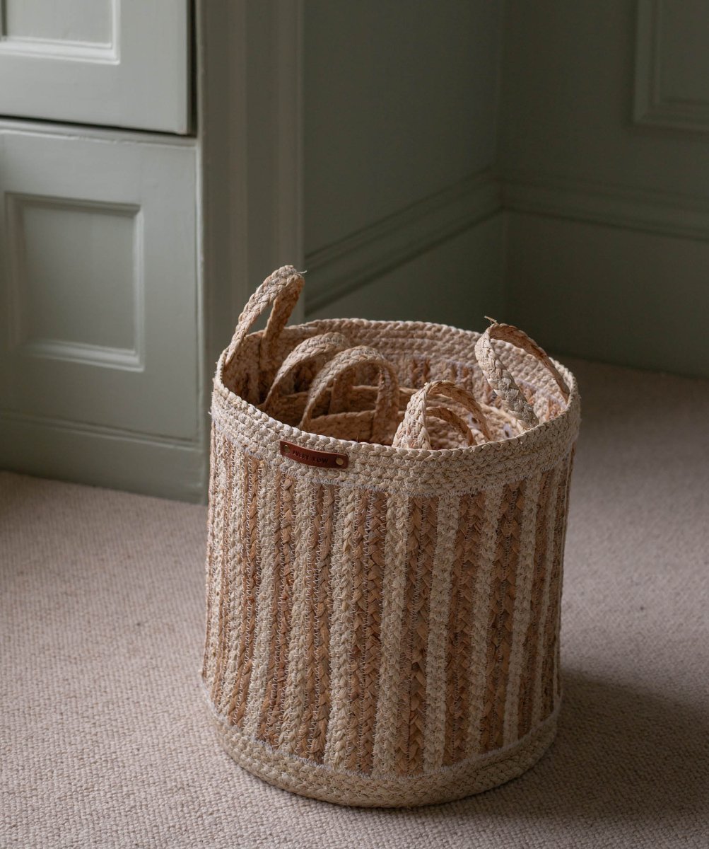 Maize Stripe Storage Basket Set of 3 - Natural – Baby Changing for children, available at Learning Bugs UK