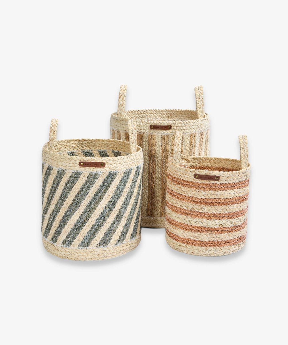 Maize Stripe Storage Basket Set of 3 - Natural – Baby Changing for children, available at Learning Bugs UK