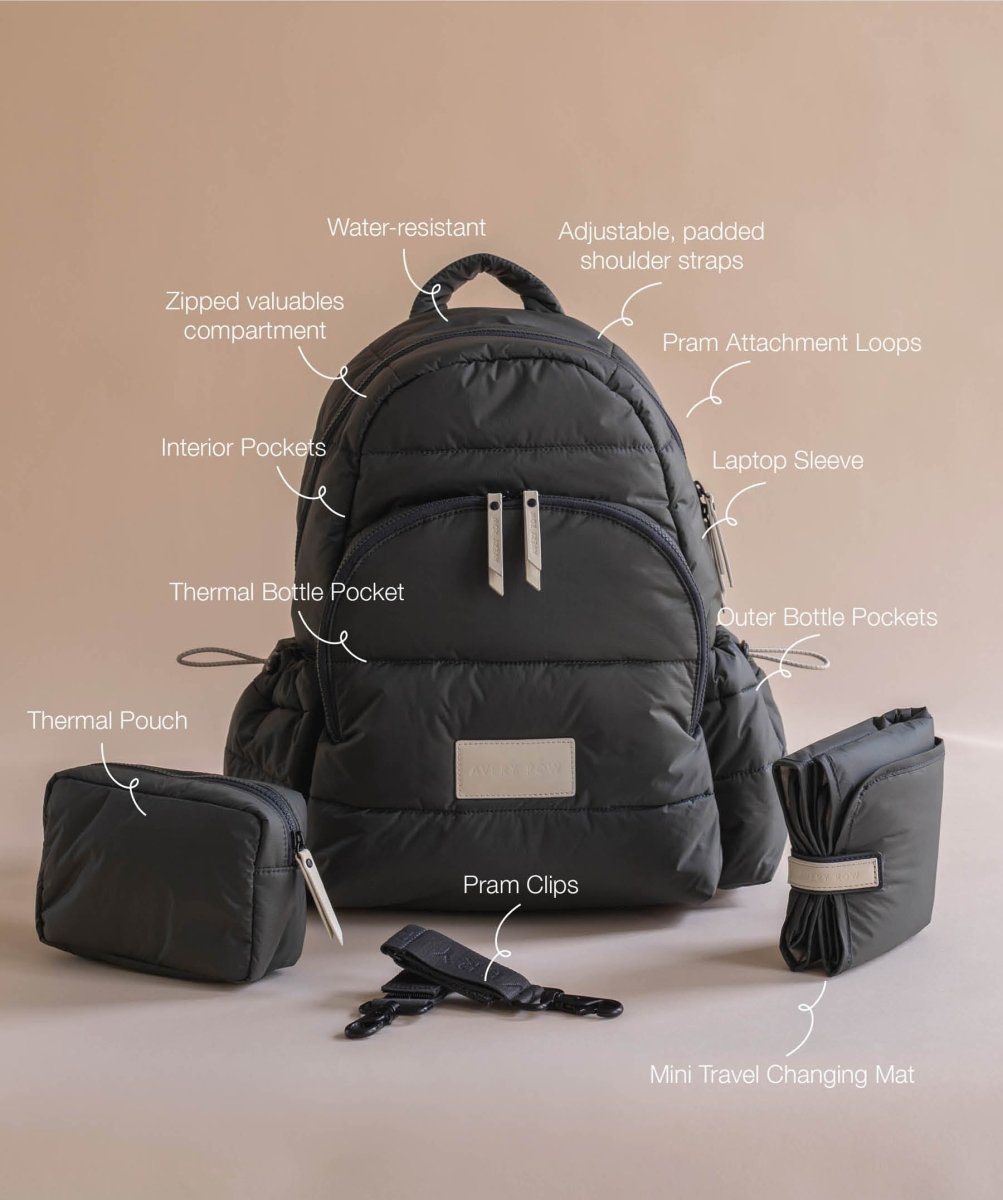 Baby Changing Backpack - Soft Black – Changing Bags & Travel Changing Mats for children, available at Learning Bugs UK