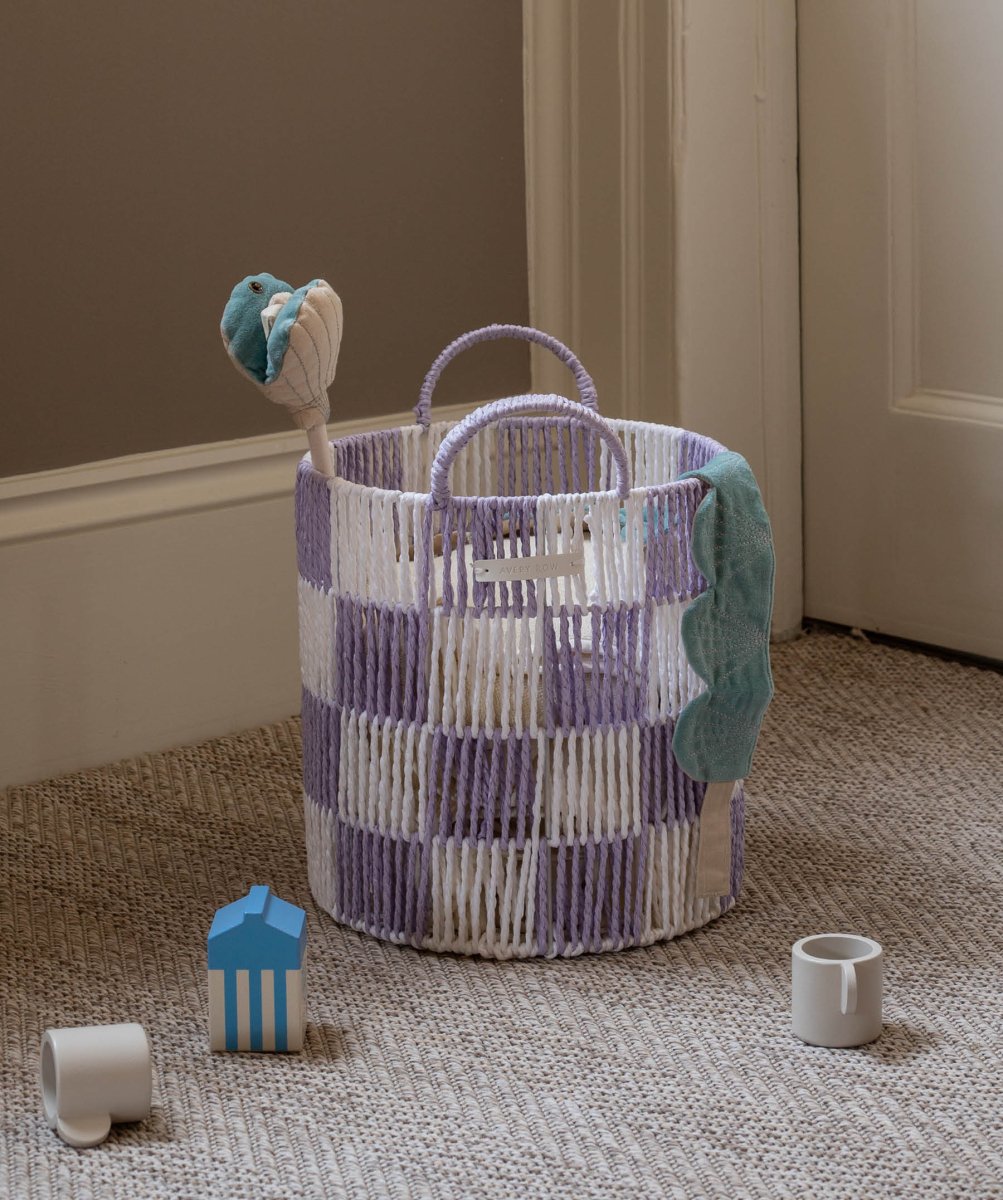 Checkerboard Storage Basket Medium - Lilac – Storage for children, available at Learning Bugs UK