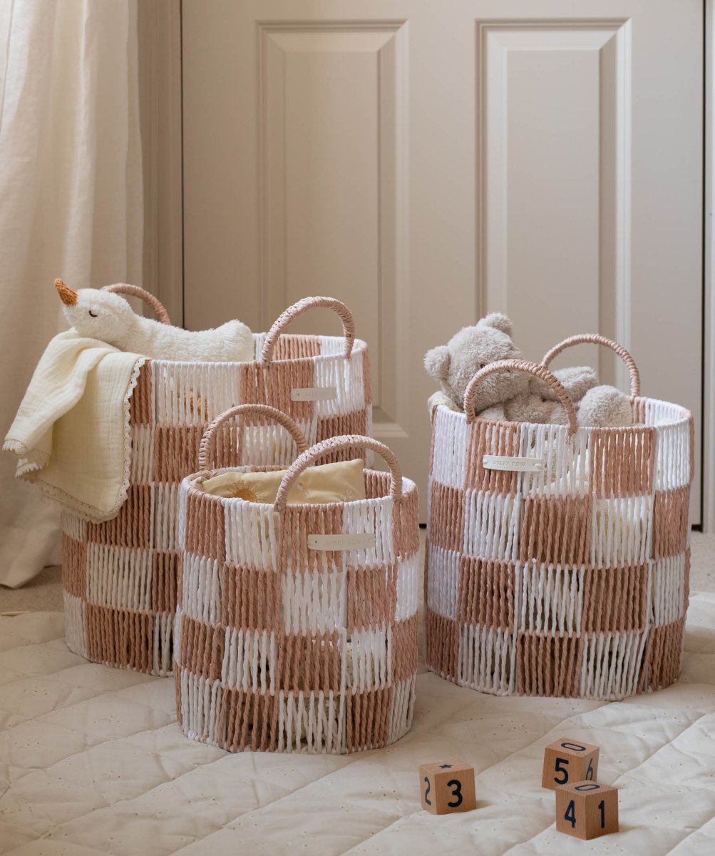 Checkerboard Storage Basket Small - Nude – Storage for children, available at Learning Bugs UK