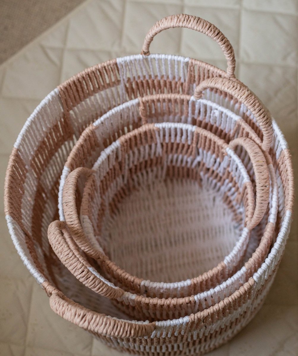 Checkerboard Storage Basket Small - Nude – Storage for children, available at Learning Bugs UK