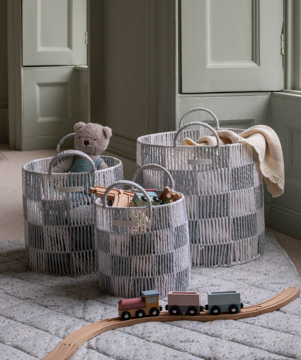 Checkerboard Storage Basket Small - Powder Blue – Storage for children, available at Learning Bugs UK