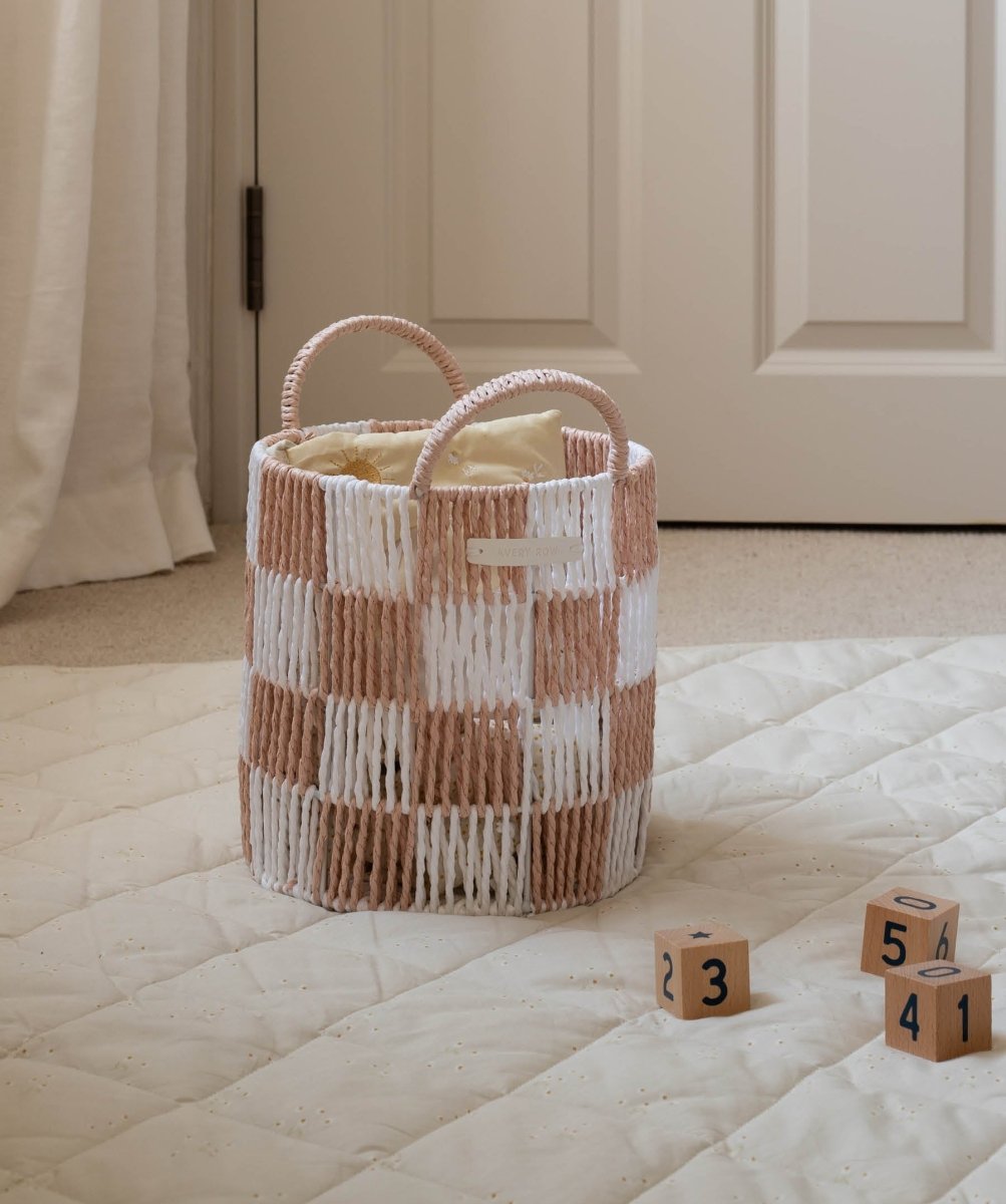 Checkerboard Storage Basket Small - Nude – Storage for children, available at Learning Bugs UK