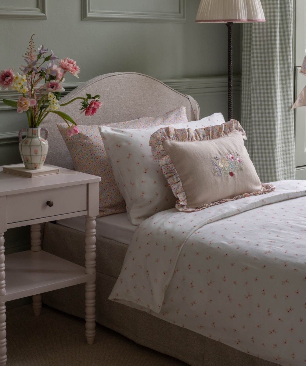 Rectangle Linen Frill Cushion - Wildflower Garden – for children, available at Learning Bugs UK