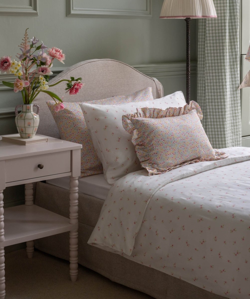 Rectangle Linen Frill Cushion - Wildflower Garden – for children, available at Learning Bugs UK