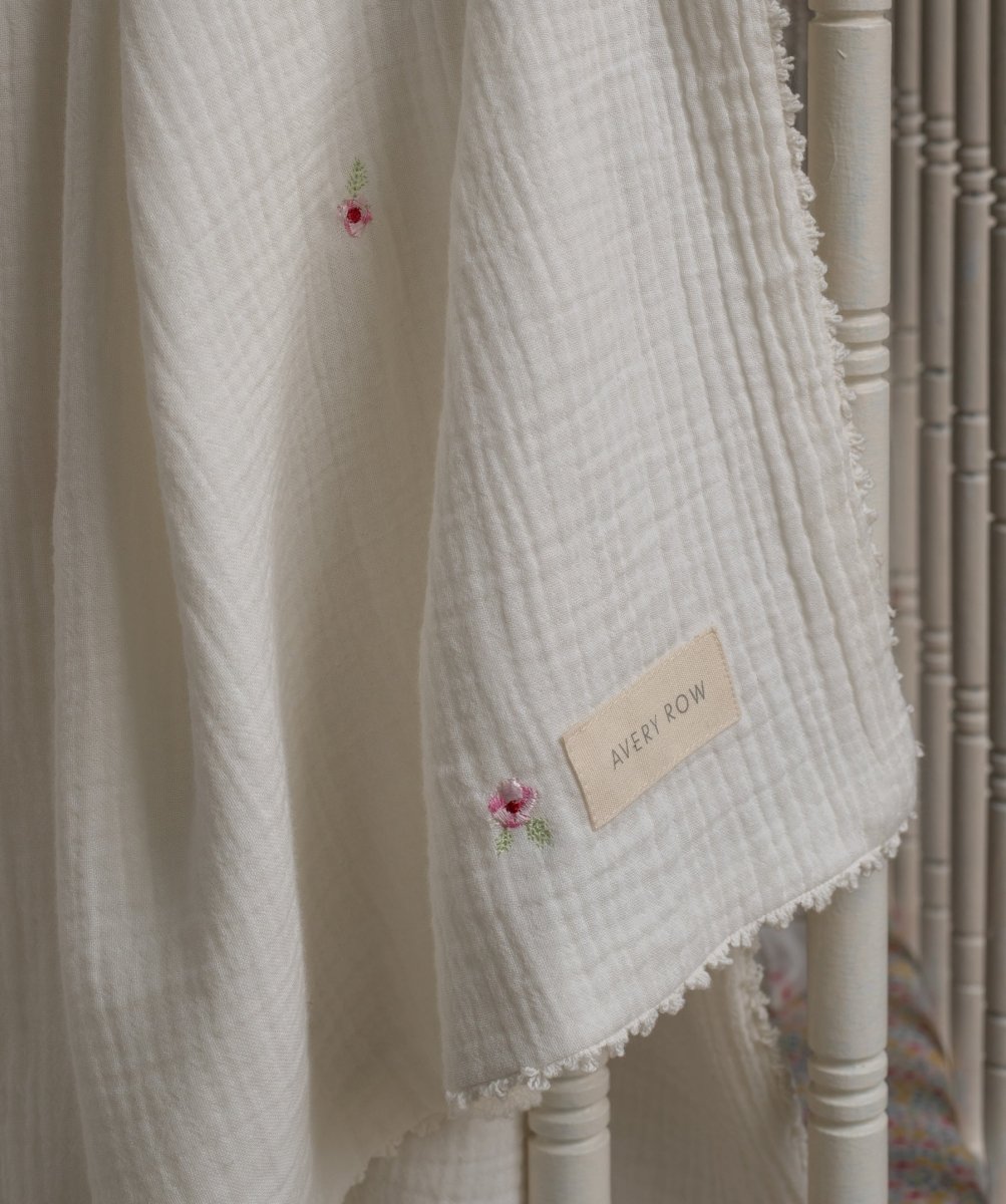 Embroidered Muslin Blanket - Anemone – Blankets for children, available at Learning Bugs UK