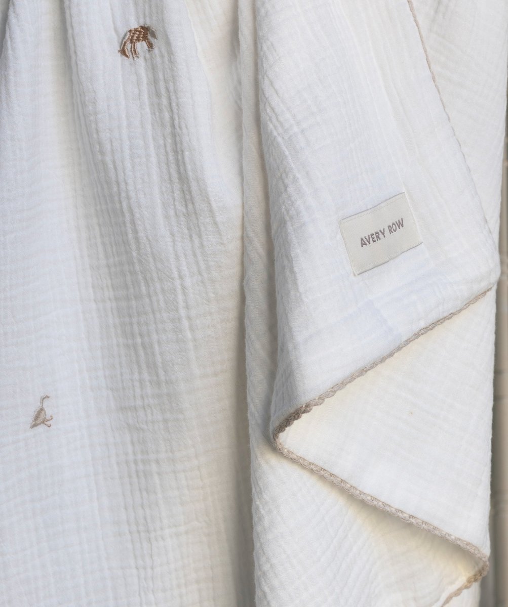 Embroidered Muslin Blanket - Little Farm – Blankets for children, available at Learning Bugs UK