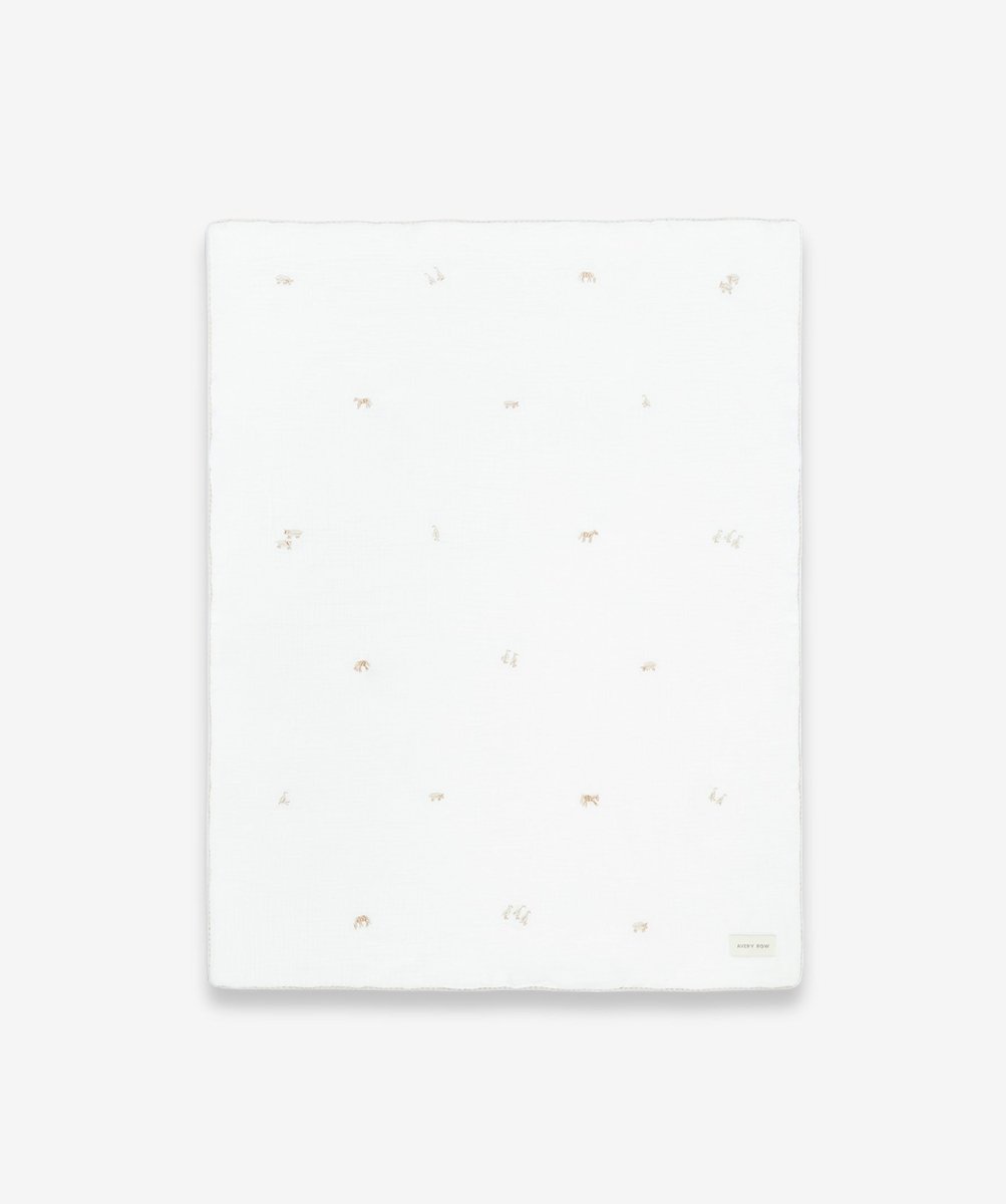 Embroidered Muslin Blanket - Little Farm – Blankets for children, available at Learning Bugs UK