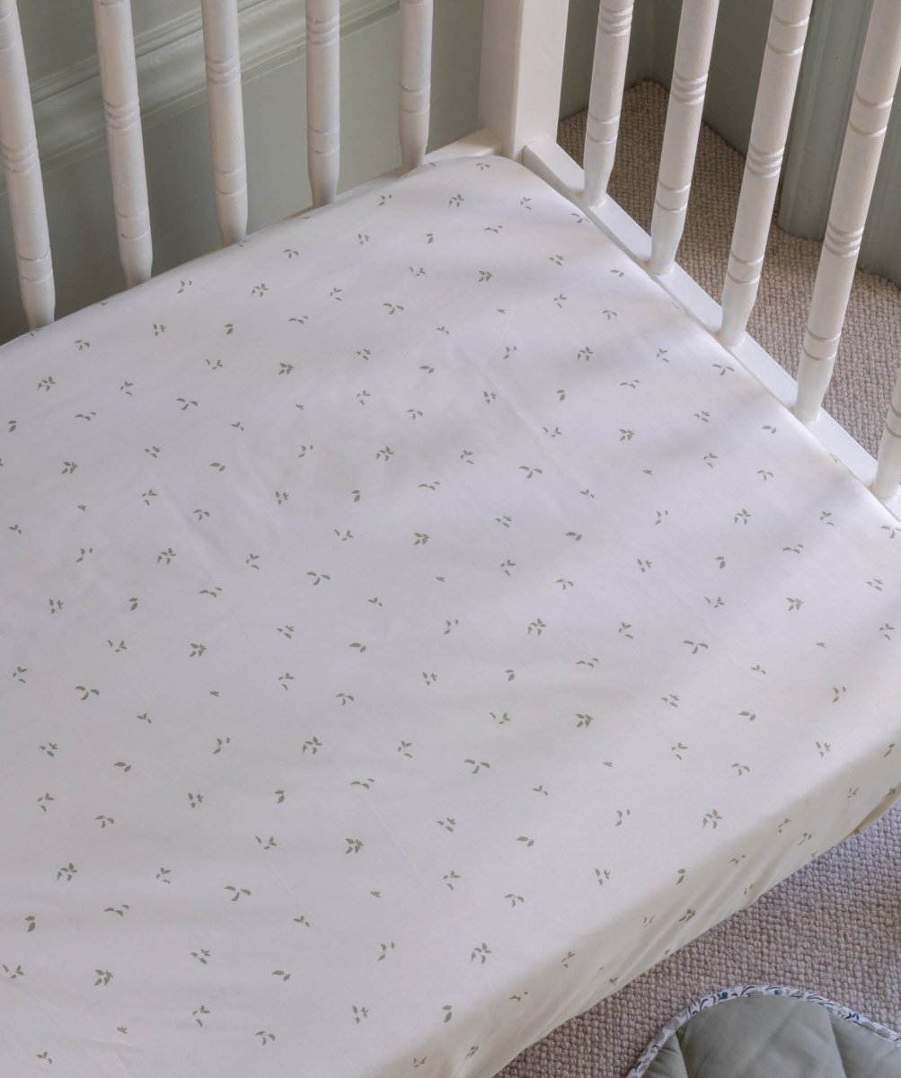 Organic Cotbed Fitted Sheet - Nettle Scatter – Bedding for children, available at Learning Bugs UK