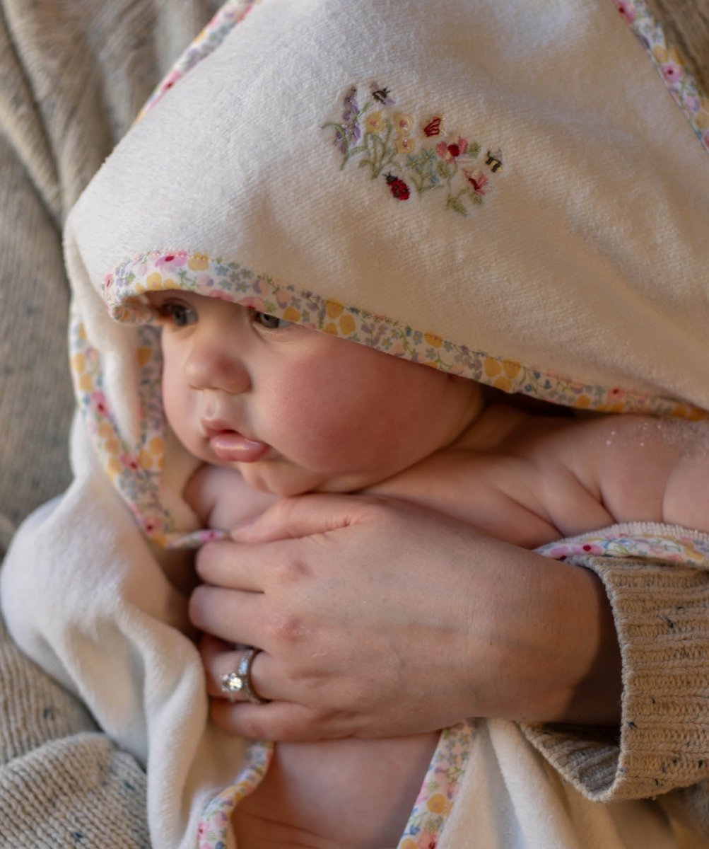 Hooded Towel - Baby - Wildflower Garden – Towelling for children, available at Learning Bugs UK