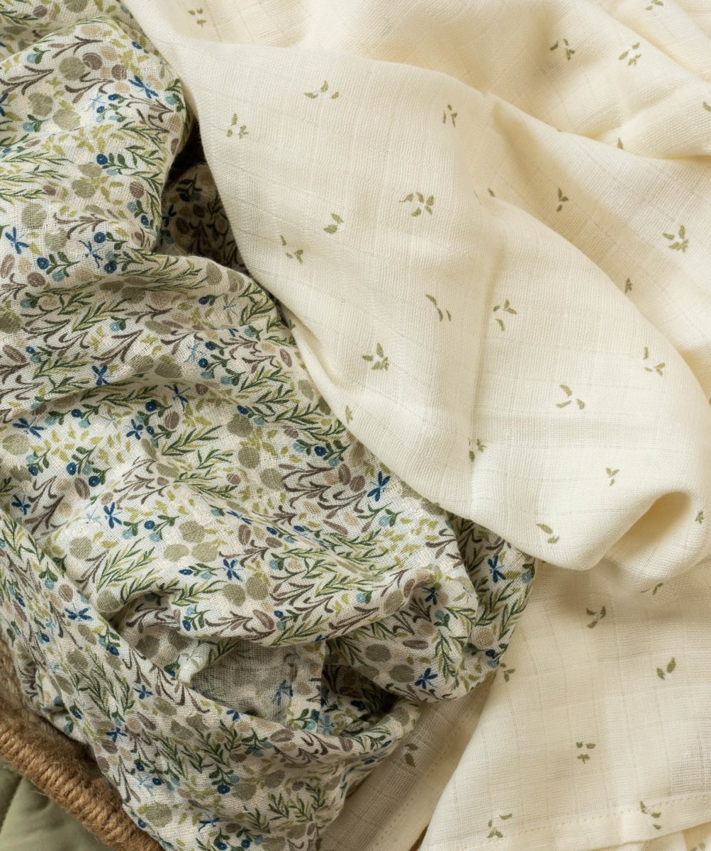 Extra Large Organic Baby Muslins, Set of 2 - Riverbank / Nettle Scatter – for children, available at Learning Bugs UK