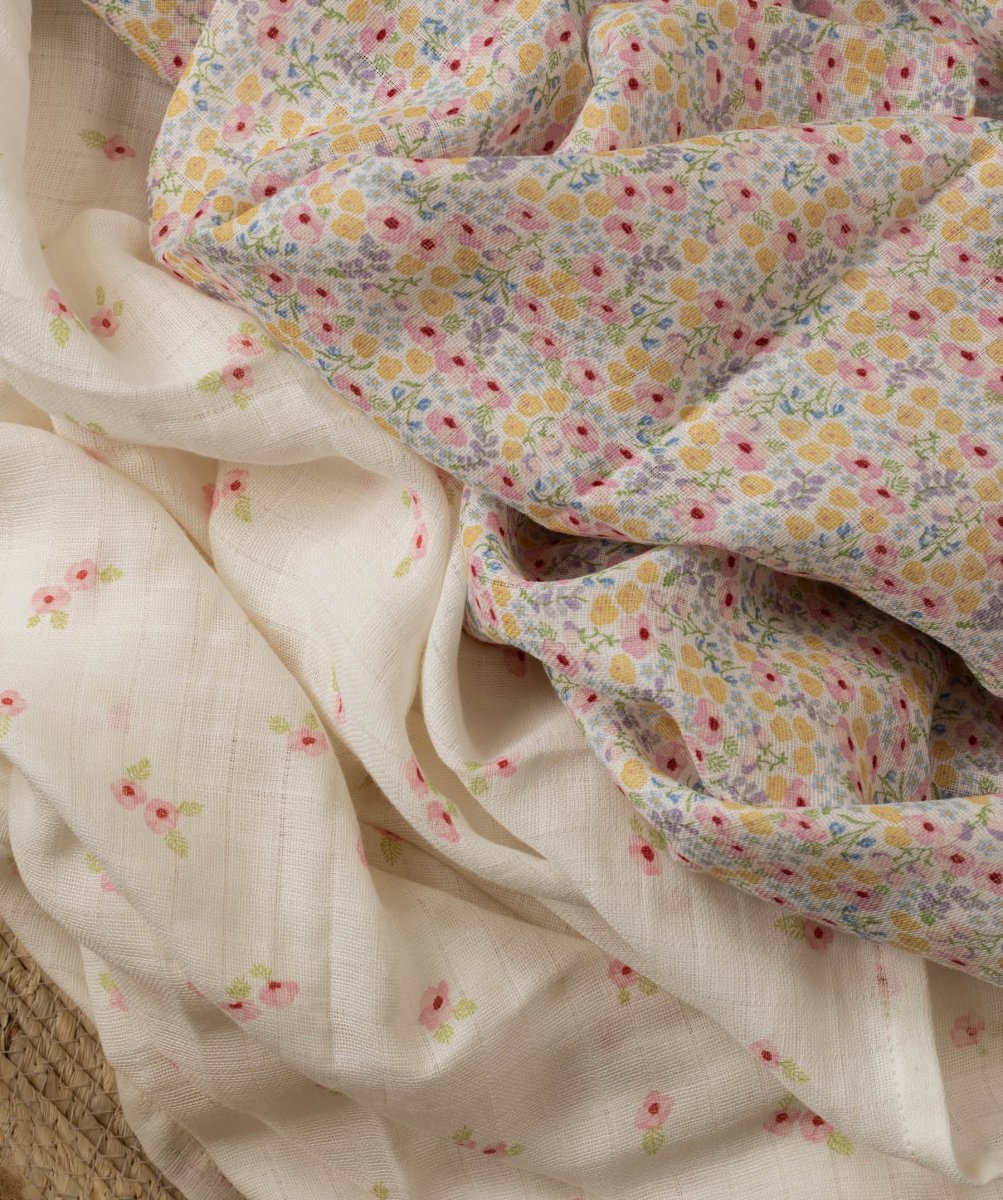 Extra Large Organic Baby Muslins, Set of 2 - Wildflower Garden / Anemone – for children, available at Learning Bugs UK