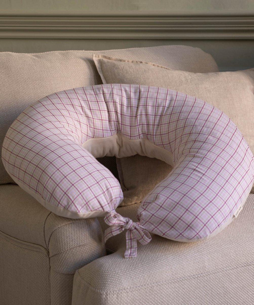 Nursing Pillow - Pink Check – Parent Accessories for children, available at Learning Bugs UK