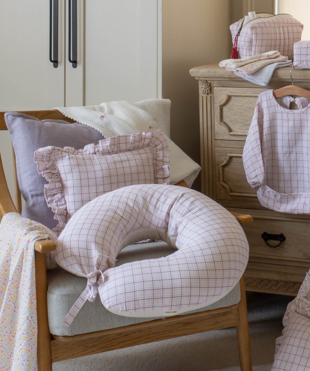 Nursing Pillow - Pink Check – Parent Accessories for children, available at Learning Bugs UK