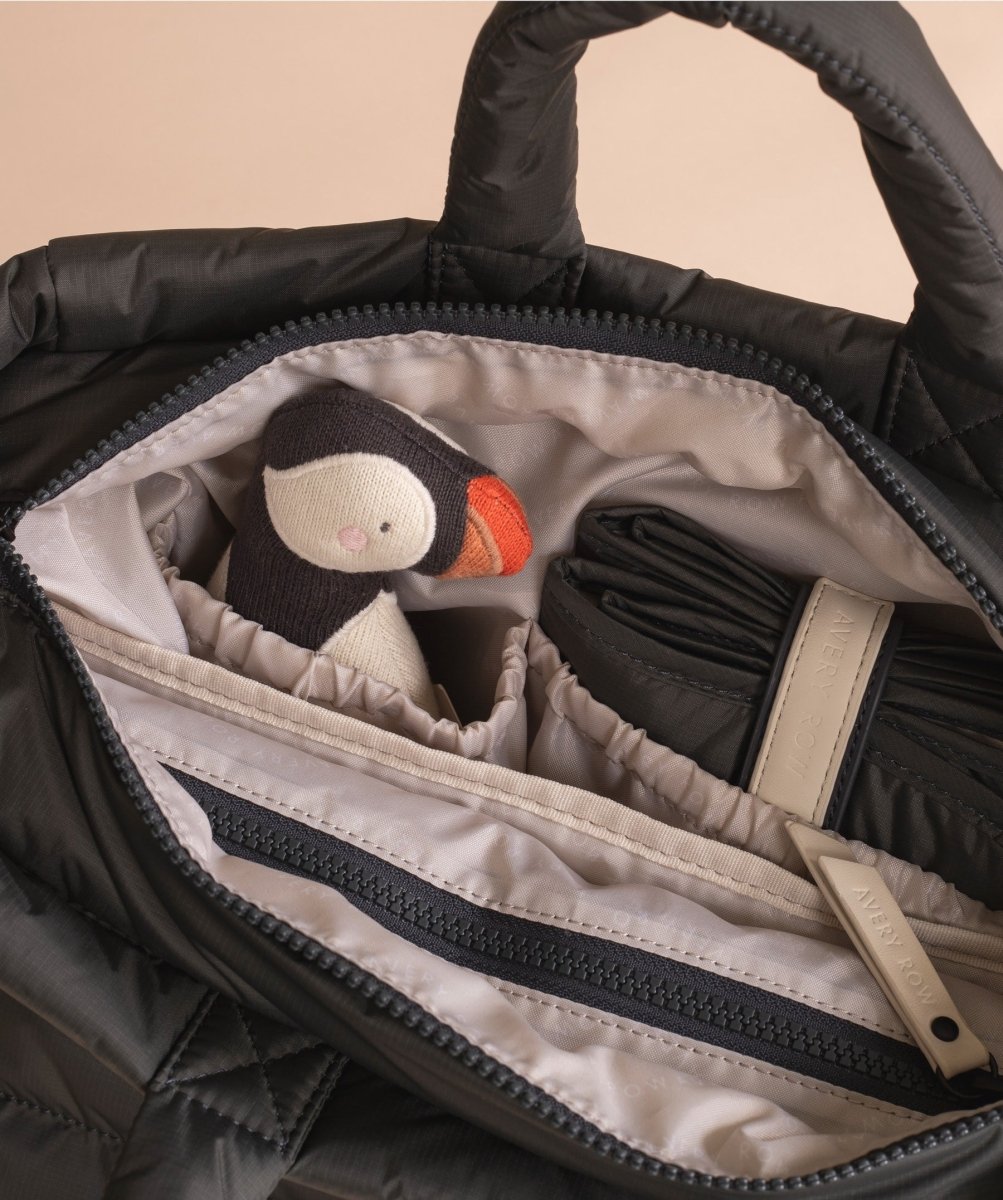 Baby Changing Tote Bag - Soft Black – Changing Bags & Travel Changing Mats for children, available at Learning Bugs UK