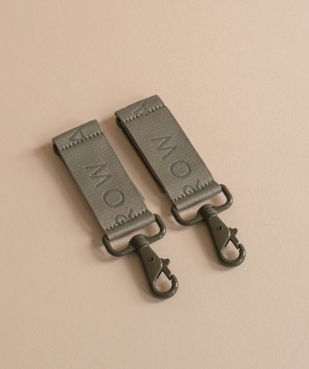 Logo Pram Bag Clips - Olive – Changing Bags & Travel Changing Mats for children, available at Learning Bugs UK