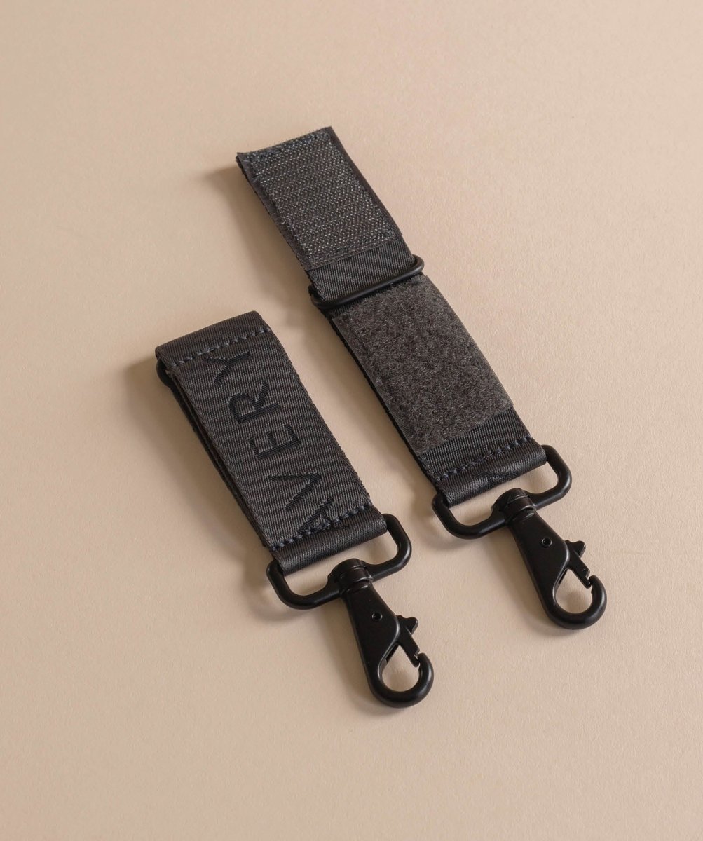 Logo Pram Bag Clips - Soft Black – Changing Bags & Travel Changing Mats for children, available at Learning Bugs UK