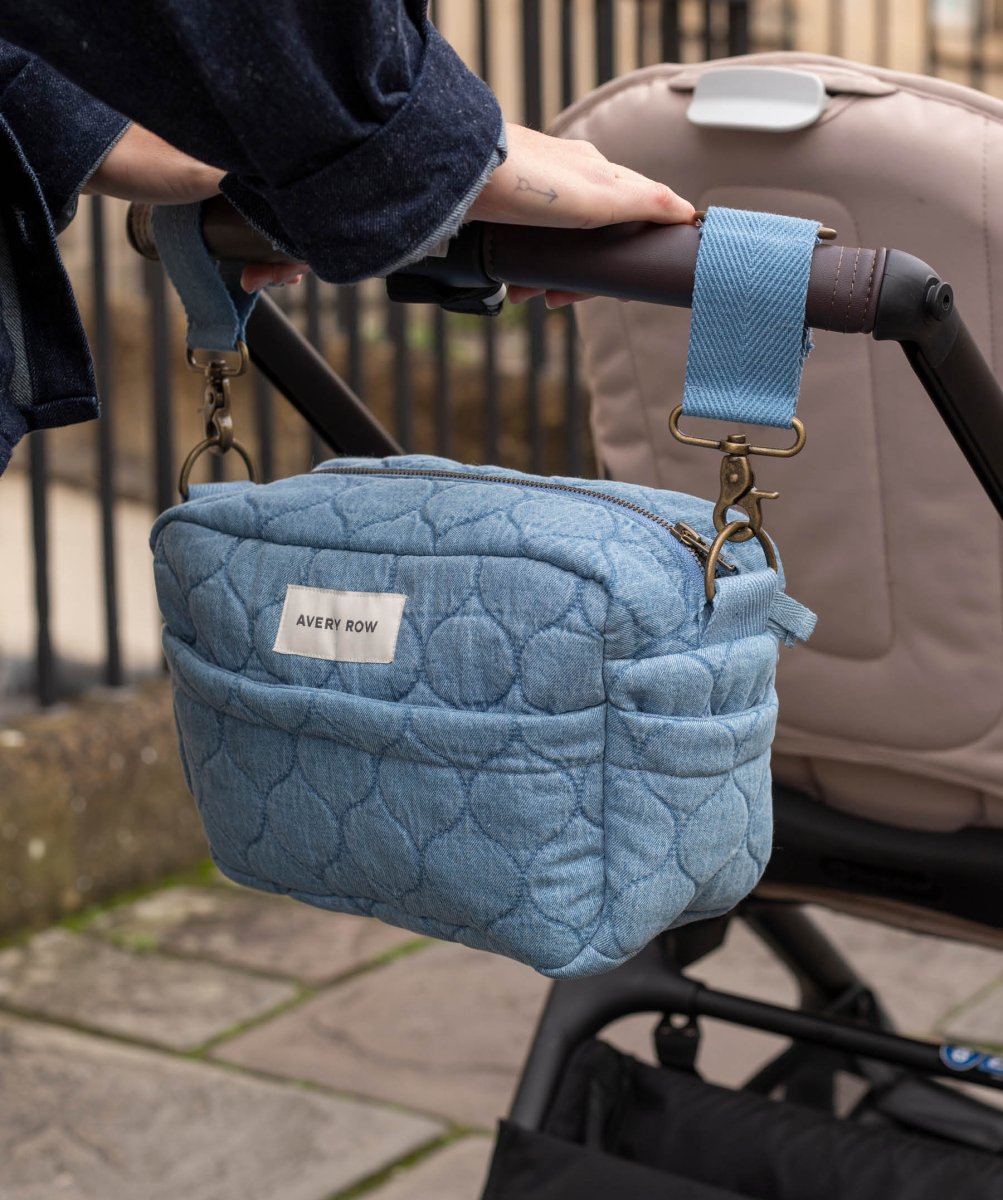 Pram Organiser Bag - Denim – Changing Bags & Travel Changing Mats for children, available at Learning Bugs UK