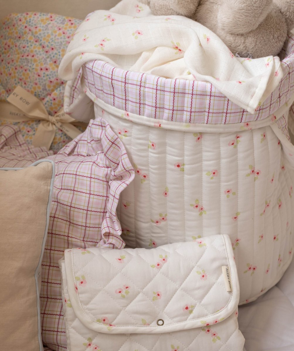 Large Quilted Storage Basket - Anemone / Pink Check – Storage for children, available at Learning Bugs UK