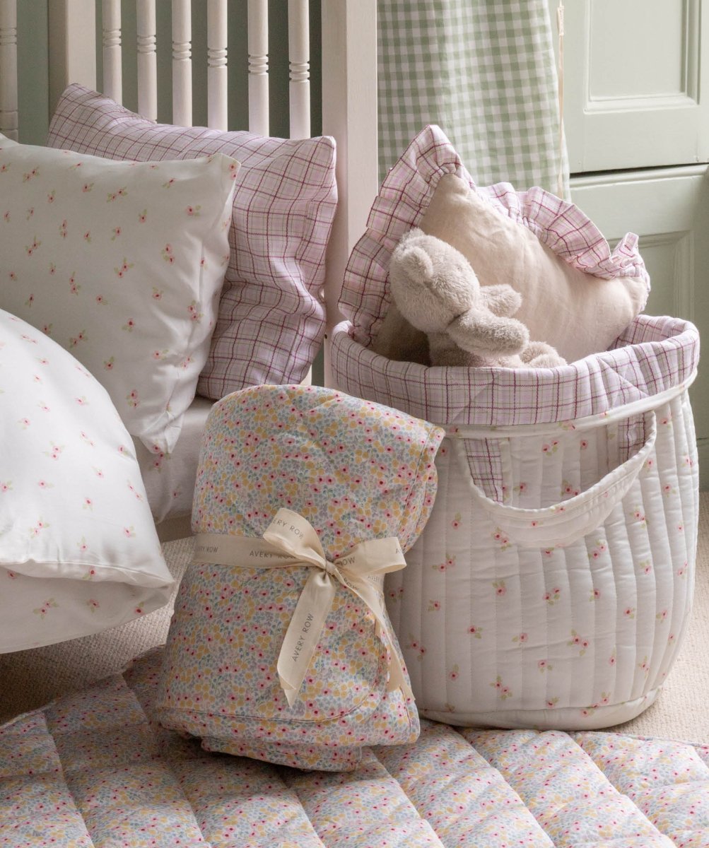 Large Quilted Storage Basket - Anemone / Pink Check – Storage for children, available at Learning Bugs UK