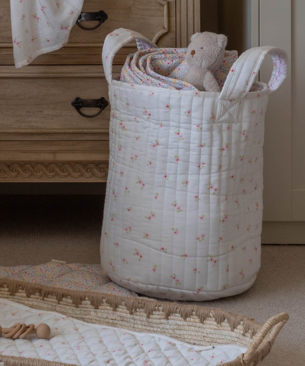 Large Quilted Storage Basket - Anemone / Pink Check – Storage for children, available at Learning Bugs UK